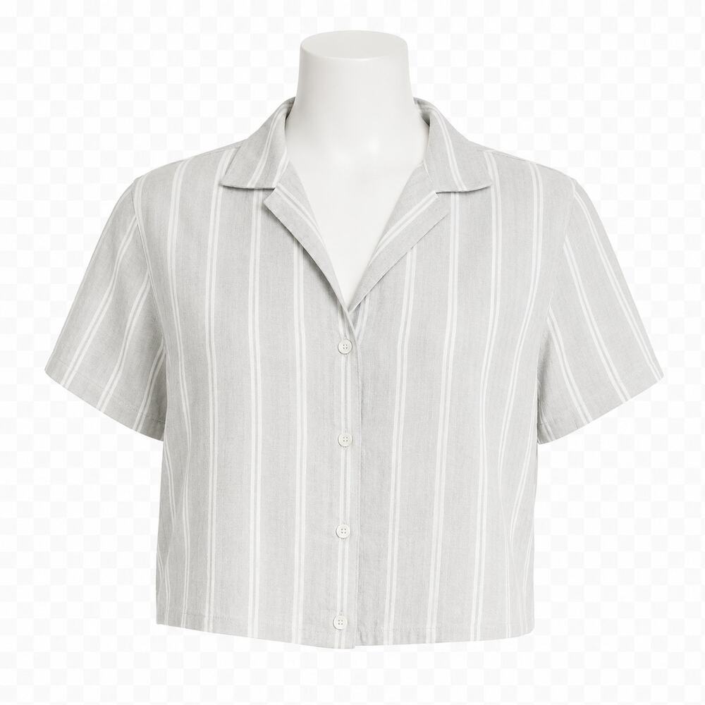 Abercrombie & Fitch Camp Collar Cropped Button-Up Shirt - Size XS
